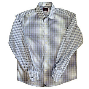 Untuckit shirt men Medium blue check classic casual weekend preppy EUC